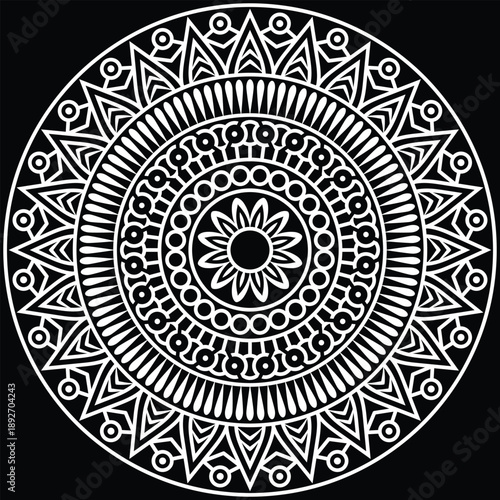 This unique floral mandala artwork features graceful petal patterns arranged in perfect symmetry. Clean line details and a circular balanced layout create a calming decorative look.