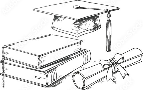 Educational achievements symbolized by graduation cap, books, and diploma illustration