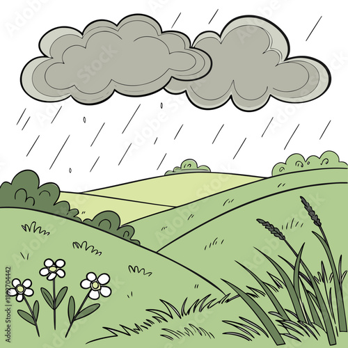 May Rain Clouds Over Verdant Green Fields Landscape