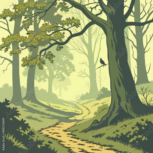 Natural Forest Style Landscape Design Vector Art
