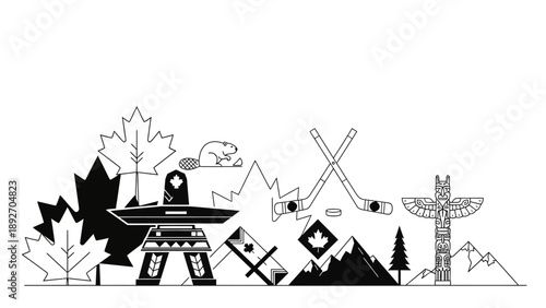 Canada Icons: Maple Leaf, Inukshuk, Totem Pole, Hockey, Beaver