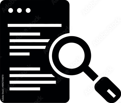 Magnifying glass examining a document illustration on a clean background