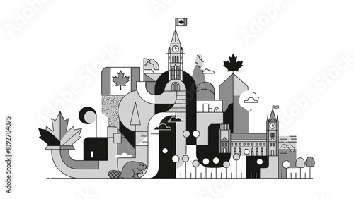 Canadian Landmark Collage: Parliament Hill and Maple Leaf