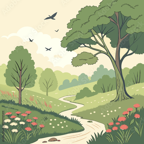 Summer Nature Reserve Landscape - Lush Greenery & Serenity