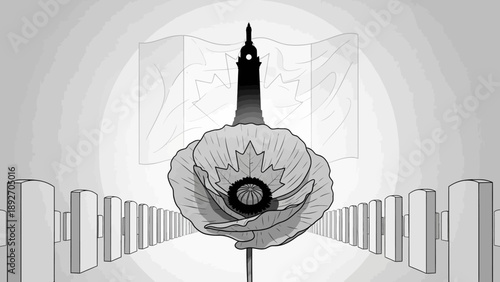 Remembrance Day, Poppy, Canadian Flag, Memorial, Black and White