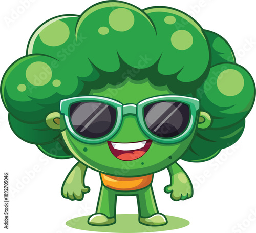 Stylish broccoli character winking cool pose flat design vector illustration