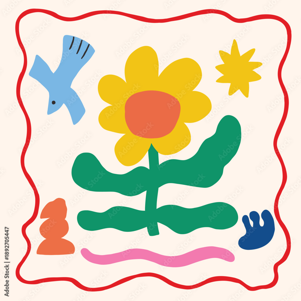 Fototapeta premium hand drawn colorful matisse flower abstract illustration