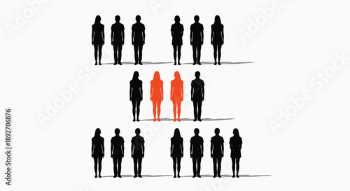 Diverse group of people standing out from the crowd with two individuals highlighted in orange