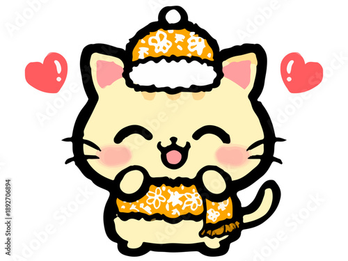 かわいいマフラー姿の猫の落書き風イラスト素材4
