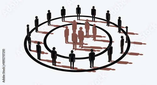 Diverse group of people standing in concentric circles symbolizing teamwork and unity
