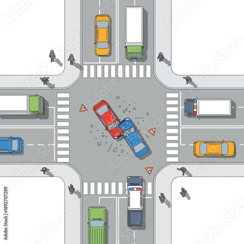 Car crash intersection accident, traffic collision, emergency, danger, road safety concept