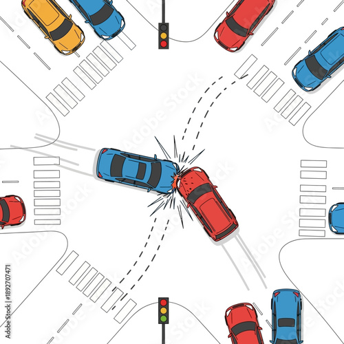 Car Collision at Intersection: Traffic Accident Illustration
