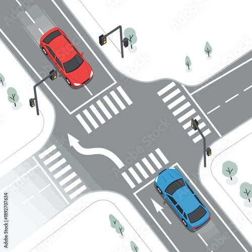 Isometric Crossroads with Cars and Traffic Lights