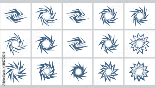Abstract Swirling Vortex Shapes: Set of 15 Blue Graphic Elements