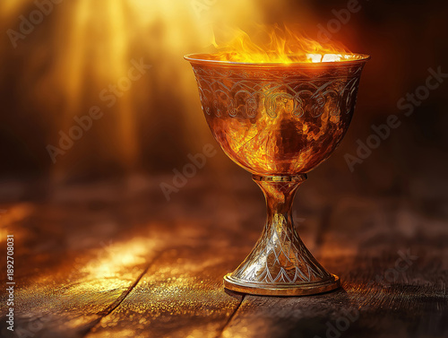 A Sparkling Golden Goblet Set on a Dark Wooden Table