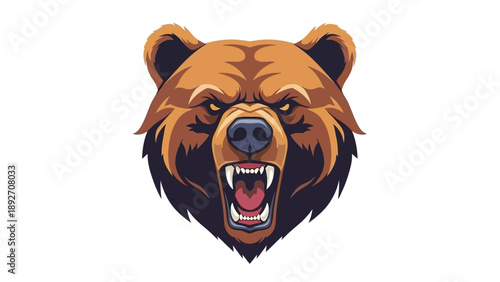 Aggressive Grizzly Bear Head Roaring Fiercely, Fierce Animal Portrait