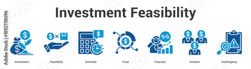 Investment Feasibility web banner icon set vector illustration concept for business with icon of Investment, Feasibility, Estimate, Fund, Foreca.