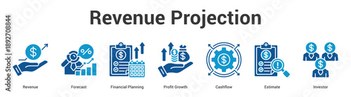 Revenue Projection web banner icon set vector illustration concept for business with icon of Revenue, Forecast, Financial Planning, Profit Growth, Cashfl.
