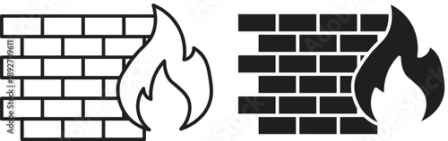 Brick wall and fire vector icon set collection. Firewall Icon for Network Security and Cyber Protection. Internet security firewall vector icon on transparent background
