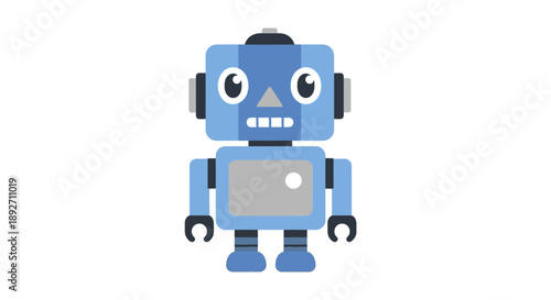 Cute Blue Robot Character on White Background