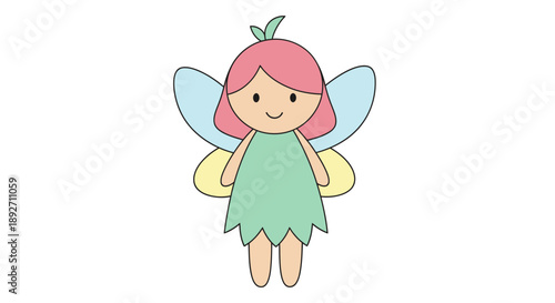 Cute cartoon fairy illustration with pastel colors and wings