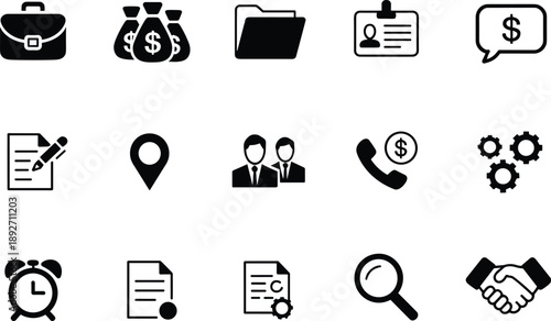 business, office, finance, icons, icon, set, collection, management, corporate, money, document, folder, communication, planning, strategy, marketing, workflow, silhouette, vector, design