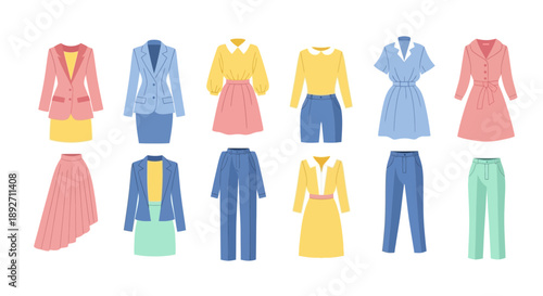 Business Women Clothing Collection - Professional Outfits Flat Design