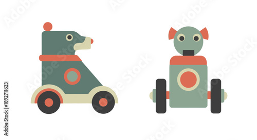 Cute Dog Robot Toy, Flat Design Vector Illustration