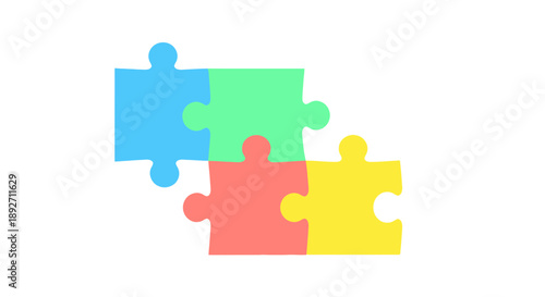 Four Colorful Puzzle Pieces Connected Together Isolated on White