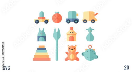 Flat Design Toys Icons Set - Vector Illustration