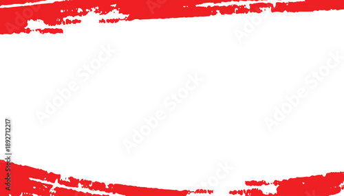 Dynamic red grunge brushstroke frame on pristine white background for artistic design