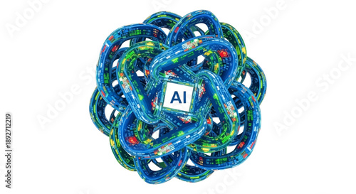 Vibrant AI network with interconnected blue loops and data streams