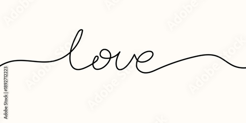 Love art continuous for line heart sign and wedding abstract decor. Divider drawn frame for hand illustration logo and one outline text. Love white valentines for line curve cable and heart