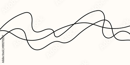 Line cable drawing and squiggle curve long with abstract tangle thin Wavy curvy thread and line pattern vector with squiggly wire cable Rope line divider and element squiggle white