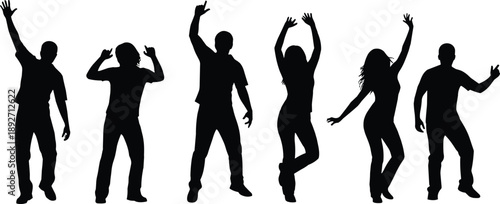 dance, dancing, people, party, music, fun, celebration, crowd, silhouette, black, movement, energy, joy, happy, youth, lifestyle, entertainment, illustration, vector, design