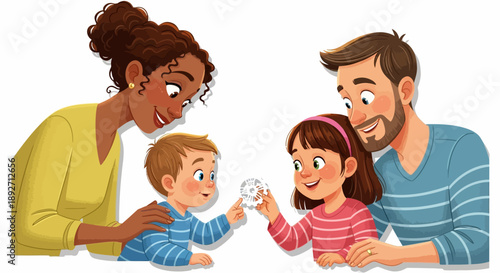 Happy family enjoying quality time together with puzzle