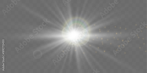 Sun sparkle beam through fog on a dark misty background for elegant compositions