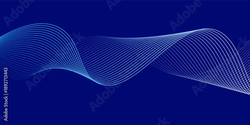 Smooth flow of wavy shape with gradient vector abstract background, dark blue design curve line energy motion, relaxing music sound or technology.