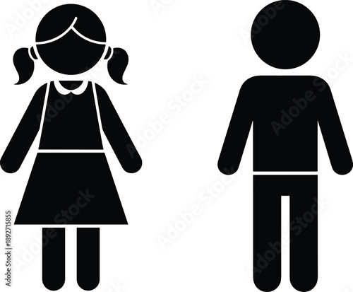 woman, man, female, male, girl, boy, people, person, restroom, toilet, bathroom, symbol, icon, signage, sign, silhouette, black, minimal, illustration, vector