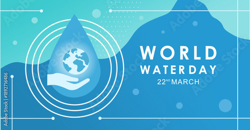 World Water Day banner showcasing clean water, nature, and conservation. The importance of preserving water and raising awareness of pollution. Vector illustration.
