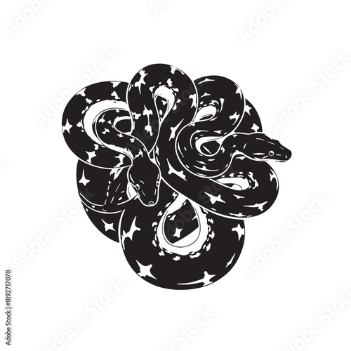 Black Amazon tree boa Silhouette Vector Illustration design, Solid White Background