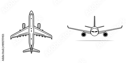 Majestic Minimalist Line Art of a Plane - Simplistic and elegant representation of an airplane in black and white