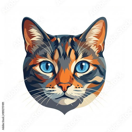  Majestic Cat Portrait: The close-up shot captures the intense gaze of the feline with brilliant blue eyes, set against a stunning display of multicolor fur. A truly regal portrait of animal beauty.