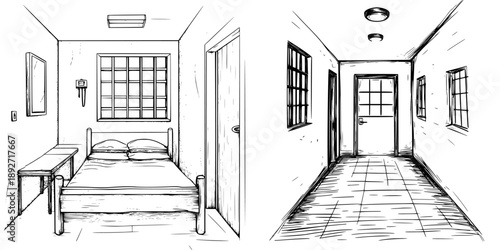 Prison Cell: A Minimalist Line Art