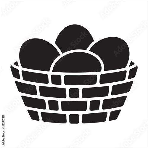 Black silhouette of eggs in a woven basket vector graphic white