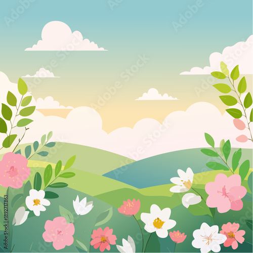 Spring blossoms vector scene — ideal for seasonal branding and greeting card design.