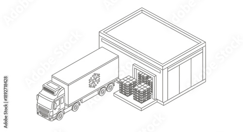 Truck unloads boxes from warehouse loading dock illustration