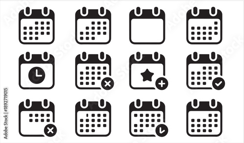 Black vector calendar icons collection for planning scheduling and time management