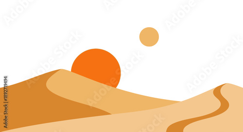 Desert Dunes Landscape with Twin Suns