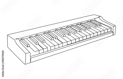Continuous one line drawing illustration of a grand piano.